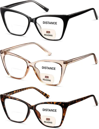 Miniatura 2 de Gafas de lectura bifocales para mujer, ojo de gato, de gran tamaño, bloqueo de luz azul, para lectores de computadora, gafas de diseñador Bifocal
