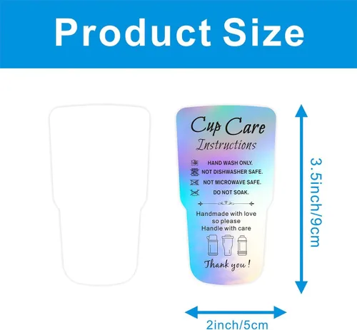 Miniatura 2 de 240 piezas de instrucciones de cuidado del vaso, tarjetas holográficas de embalaje de tarjetas de dirección del cliente para vaso, taza, taza de 3.5
