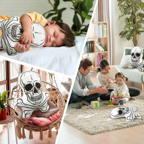 Miniatura 5 de Almohada de felpa de calavera de 14 pulgadas, almohada de felpa con forma de huesos para decoración de habitación, muñeca abrazadora, regalos suaves