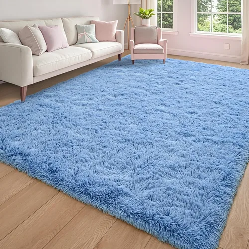 Miniatura 2 de Keeko - Alfombras esponjosas azules de pelo largo para dormitorio, habitación de niños, 6x9, lindas alfombras de pelo largo para bebé, alfombra Azul