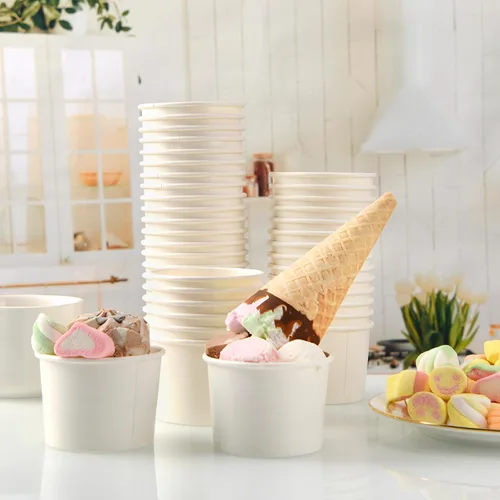 Miniatura 5 de 200 unidades, Tazas de papel para helado de 4 onzas, Tazas de yogur congelado, Cuencos de postre, Suministros para postre congelado (Blanco)