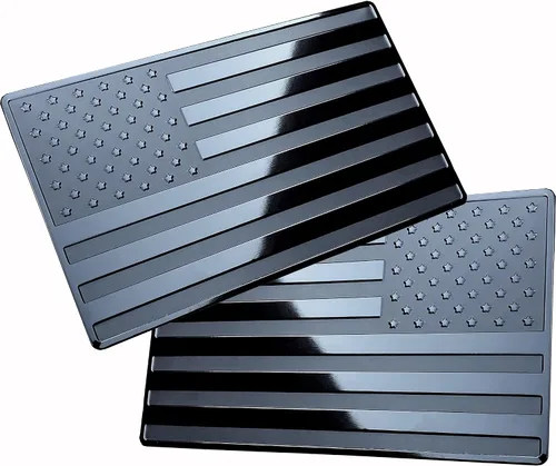 MULL Emblema de metal de bandera estadounidense para automóviles, camiones, juego de 2 piezas hacia adelante y atrás (5 x 3 pulgadas, negro)