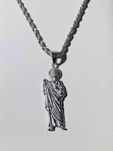 Miniatura 4 de San Judas - Colgante de plata para hombre y mujer, cadena de cuerda de acero inoxidable real de 0.118 in, joyería Mans, colgante de joyería