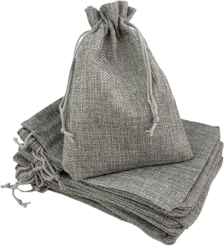 Miniatura 21 de Palmhomee Paquete de 20 bolsas de regalo de arpillera con cordón, bolsas de joyería de lino, bolsas de yute de boda para joyas y bolsas