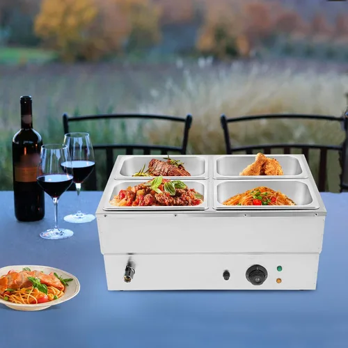 Miniatura 5 de Calentador de sopa de alimentos de 110 V, 4 bandejas, mesa de acero inoxidable de grado alimenticio, encimera comercial, cafetería de bufé, estufa
