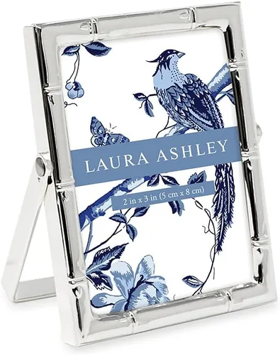 Laura Ashley Marco de fotos de metal de bambú plateado de 2 x 3 pulgadas (vertical) con soporte de caballete extraíble, hecho para mesa, encimera,