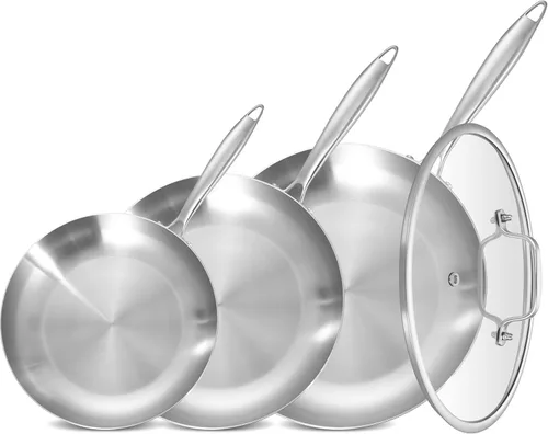 LOLYKITCH Juego de sartenes de 8.5-10-12 pulgadas de acero inoxidable tricapa de 3 unidades, sarténes, juego de ollas para cocina de inducción, apto