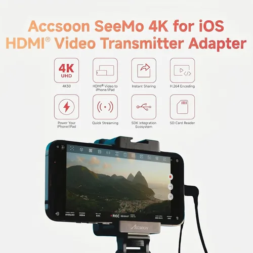 Miniatura 2 de Accsoon SeeMo - Transmisión de video HDMI 4K para iPhone 17/16/15/14/13 iPad, monitor transmisor de cámara de video 4K30/1080p60, transmisión