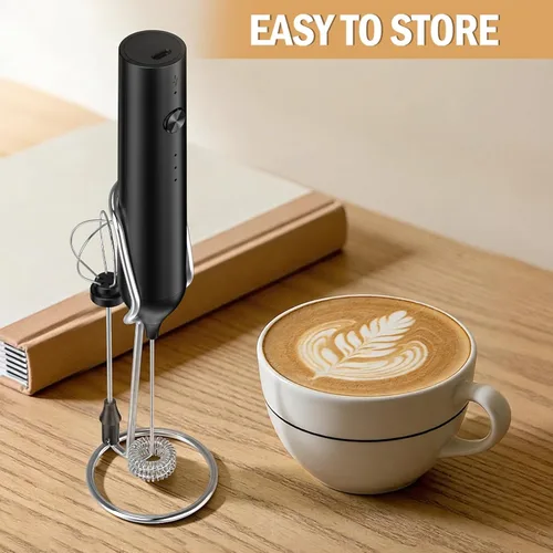 Miniatura 5 de Espumador de leche recargable de mano, batidor eléctrico con 3 velocidades, mezclador de bebidas de mano con 2 cabezales, varita portátil para café