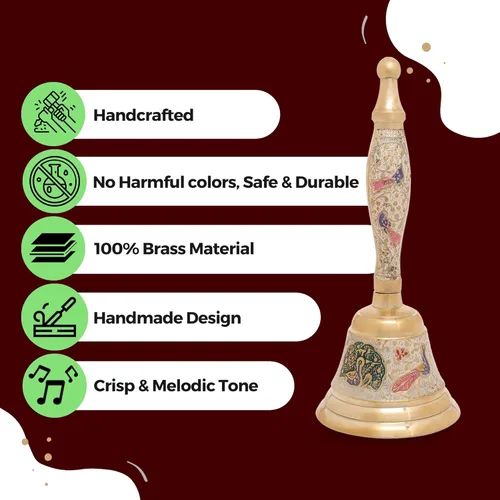 Miniatura 4 de Hashcart Campana de mano de latón Campana Puja para Mandir Pooja Ghanti indio para decoraciones de templos Diwali Campanas de Navidad