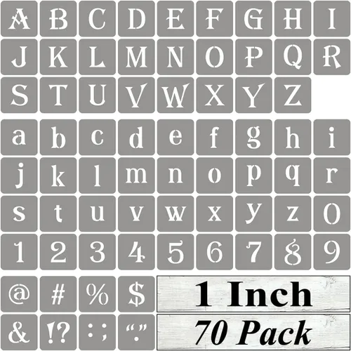 Plantillas de letras del alfabeto de 1 pulgada para pintar, paquete de 70 plantillas de letras y números con letreros para pintar sobre madera,