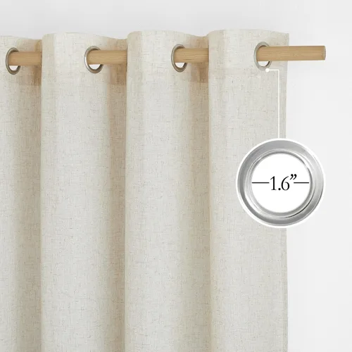Miniatura 3 de NICETOWN Cortinas de lino natural con textura de lino para dormitorio, mezcla de lino rústica con ojales en la parte superior, semitransparentes