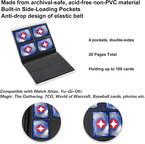 Miniatura 5 de GEAoffice Carpeta Pequeña para Cartas – Carpeta de Álbum de Colección de Cartas Coleccionables de 4 Bolsillos – Carpeta de 160 Bolsillos de Carga