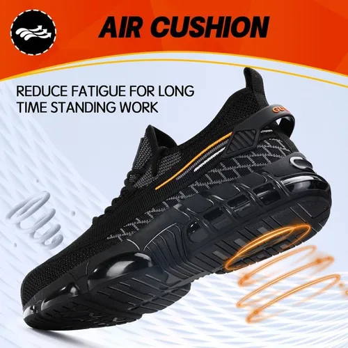 Miniatura 4 de BAIYIJIA Zapatos de punta de acero para hombre, zapatos de trabajo antideslizantes para construcción con amortiguación de aire, zapatos