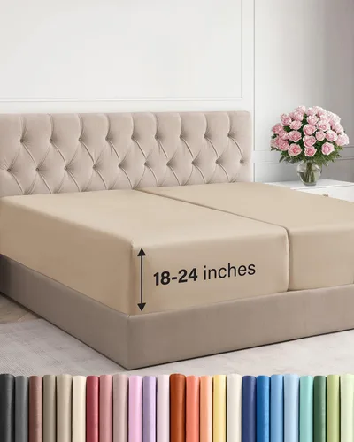 Miniatura 113 de Sábana bajera ajustable extra profunda tamaño completo – Sábana bajera individual de lujo para hotel únicamente – Se adapta fácilmente a colchones