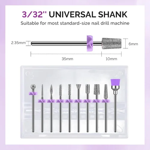 Miniatura 4 de MelodySusie Juego de 10 brocas de uñas de 3/32 pulgadas de diamante para taladro de uñas, herramientas de eliminación de pedicura para uñas de gel