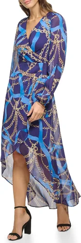 Miniatura 2 de GUESS Vestido largo de gasa con estampado de bufanda de manga larga para mujer