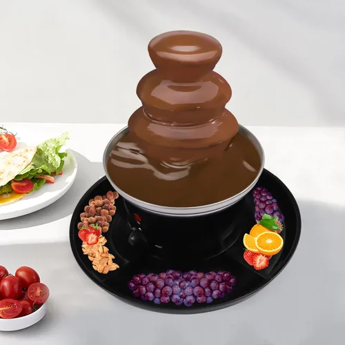 Máquina eléctrica de fuente de chocolate de tres niveles, capacidad de 1 libra, con bandeja de alimentos y barra giratoria en espiral para fiestas,
