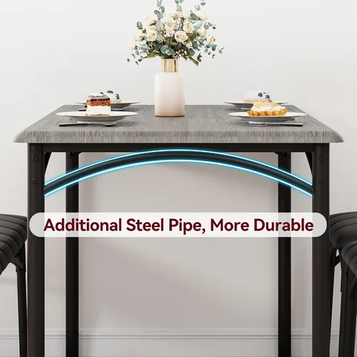 Miniatura 4 de Mesa de cocina y sillas para 4, juego de comedor rectangular con sillas tapizadas, perfecto para espacios pequeños, color negro rústico