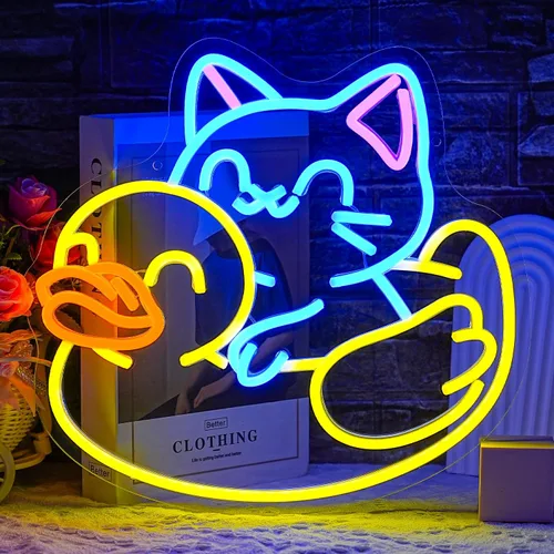 Miniatura 11 de Letrero de neón de gato para decoración de pared, arte de pared de luz de neón de gato genial con interruptor regulable, letrero luminoso LED Cool
