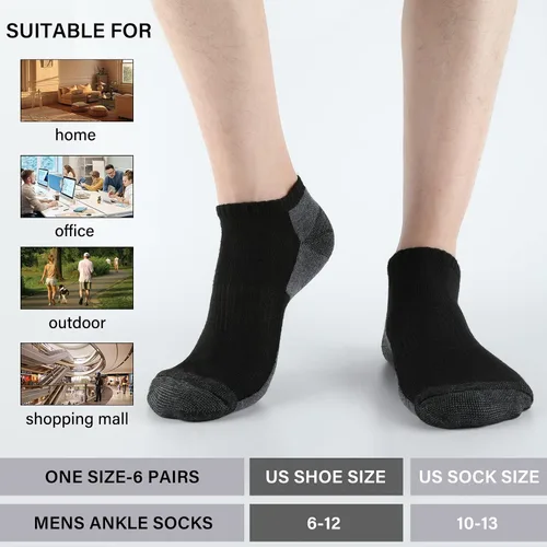 Miniatura 2 de COOPLUS Paquete de 12 calcetines tobilleros acolchados para hombre, calcetines casuales transpirables de corte bajo (talla de zapato 6-12)