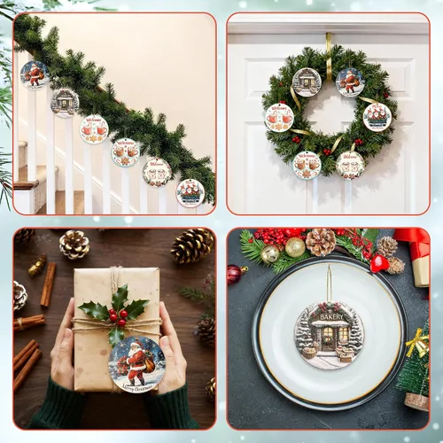 Miniatura 3 de Juego de 6 adornos colgantes de Navidad, adornos de Papá Noel de 3.4 pulgadas, adornos colgantes de cerámica para decoración del árbol de Navidad