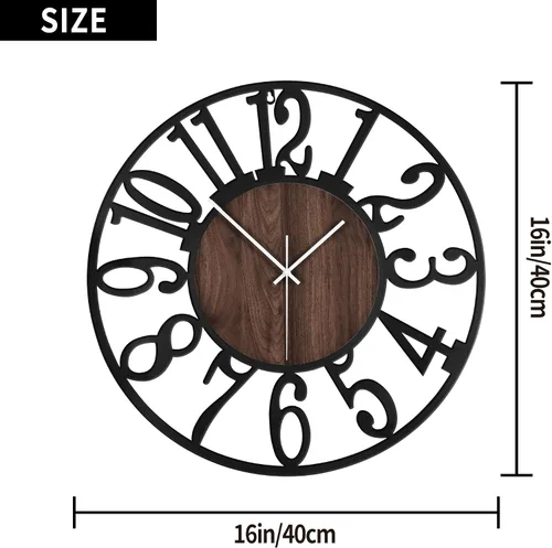 Miniatura 3 de 1st owned Reloj de pared para sala de estar - 33 cm Silencioso sin tictac, funciona con baterías, metal negro, relojes de pared de madera antigua