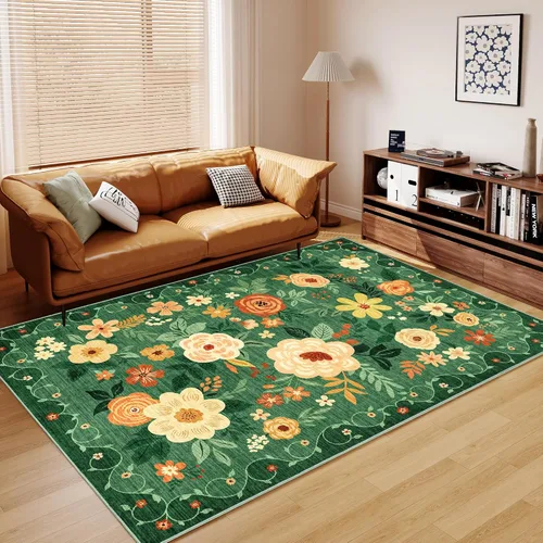 Miniatura 8 de DUKINO Alfombra de área de 6 x 9 pies, alfombra floral para sala de estar, ligera, antideslizante, lavable, alfombra de interior de pelo bajo