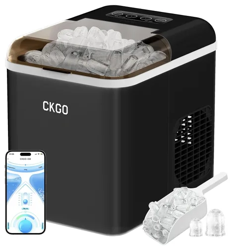 Máquina de hielo rápida para encimera - 9 cubos en 6 minutos, 33 libras/día, autolimpiante, máquina de hielo portátil negra silenciosa con control