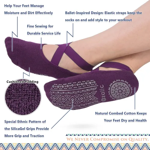 Miniatura 35 de Ozaiic - Calcetines de yoga para mujer con correas y agarres antideslizantes, ideales para pilates, Pure Barre, ballet, danza y entrenamiento