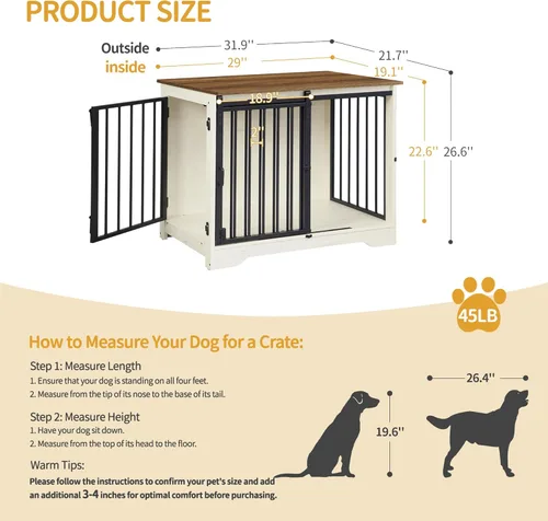Miniatura 2 de Hzuaneri Mueble de jaula para perros de 31.9 pulgadas con puerta de granero, perrera resistente para interiores con 2 puertas, mesa auxiliar