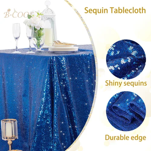 Miniatura 3 de Mantel de lentejuelas azul con purpurina para cumpleaños, mantel brillante y brillante para mesa rectangular de 90 x 90 pulgadas, manteles de Azul