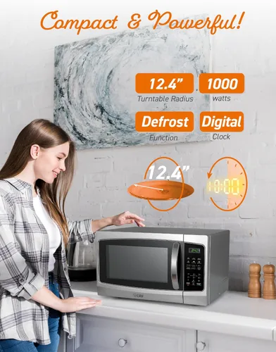 Miniatura 5 de Microondas Commercial Chef 1,3 pies cúbicos con 10 niveles de potencia, microondas con cerradura de puerta de tira, microondas de encimera de 1000W