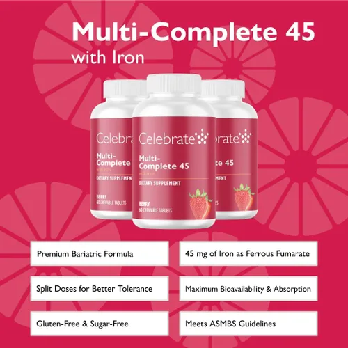 Miniatura 2 de Celebrate Vitamins Multi-Complete Chewables, 45 mg de hierro, multivitamínico bariátrico diario para pacientes con gastrectomía de manga y cirugía