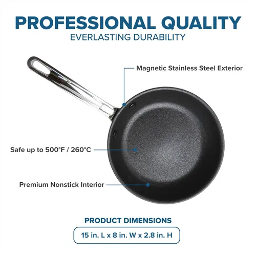 Miniatura 4 de VIKING Culinary Professional - Sartén antiadherente de acero inoxidable de 5 capas, 8 pulgadas, mango ergonómico que se mantiene fresco, apto