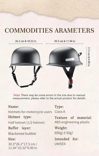 Miniatura 11 de Casco de motocicleta estilo alemán, medio casco con carcasa de media concha para motocicletas Chopper Cruiser