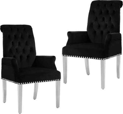 Miniatura 26 de LOULENS Lujosas sillas de comedor de terciopelo, sillas de comedor modernas tapizadas con capitoné, sillas de comedor con reposabrazos y patas