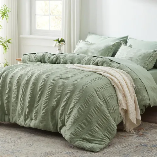 Miniatura 25 de Zzlpp Juego de edredón King de 7 piezas, ropa de cama de seersucker naranja quemado en una bolsa con sábanas, juegos de ropa de cama ligeros con 1