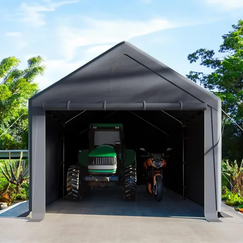Miniatura 5 de Cochera 10x20 pies con toldo resistente de acero para almacenamiento, carpa portátil para fiestas, garaje portátil con paredes laterales y puertas