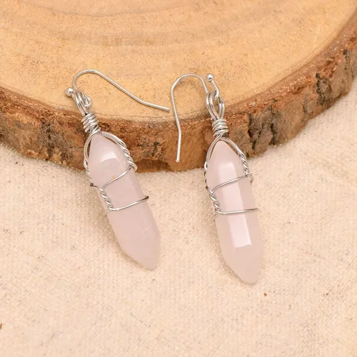 Miniatura 3 de Pendientes de cristal de punta envuelta en alambre de piedra pulida para mujer Reiki Energy Healing