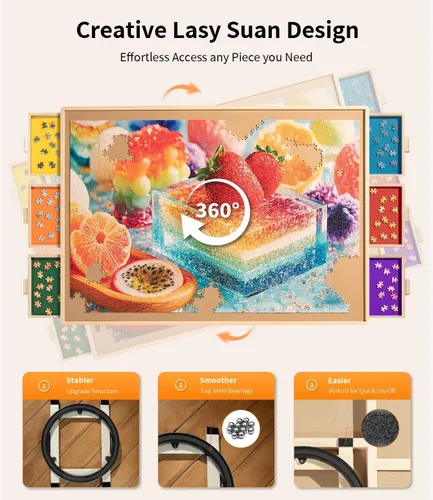 Miniatura 4 de Join&Joy Tablero de rompecabezas Pro de 1000 piezas, con 6 cajones y cubierta, 29 x 21 pulgadas, cajones de fieltro coloridos de colores diferentes