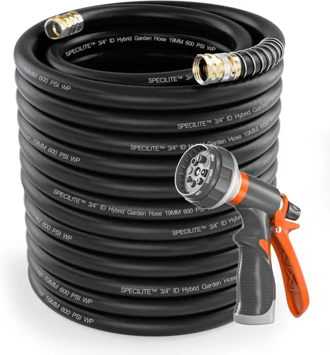 Miniatura 19 de SPECILITE Manguera de jardín de 50 pies x 5/8 pulgadas, manguera de agua resistente, flexible y ligera, explosión de 600 psi, manguera de goma 5/8