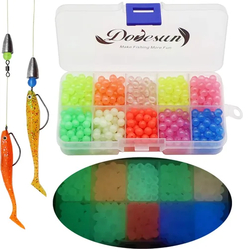Dovesun Cuentas de pesca que brillan en la oscuridad, cuentas de pesca para agua salada, 1035 unids/600 piezas/250 piezas/120 cuentas coloridas para
