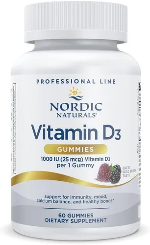 Nordic Naturals Gomitas Pro Vitamina D3, bayas silvestres, 60 gomitas - 1000 UI de vitamina D3 - Gran sabor - Huesos saludables, estado de ánimo y