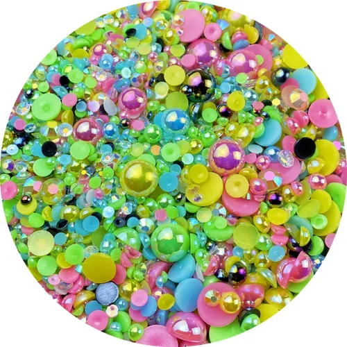 Miniatura 11 de Mezcla de perlas planas y diamantes de imitación, 2.16 oz de diamantes de imitación de resina semiredondas para manualidades, 0.116 in - 0.394 in