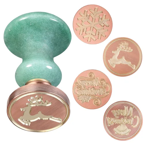 Miniatura 10 de rockcloud Juego de sellos de cera, 4 sellos de cera de sellado de cobre con 1 mango de sello de obsidiana negra para tarjetas, sobres, decoración