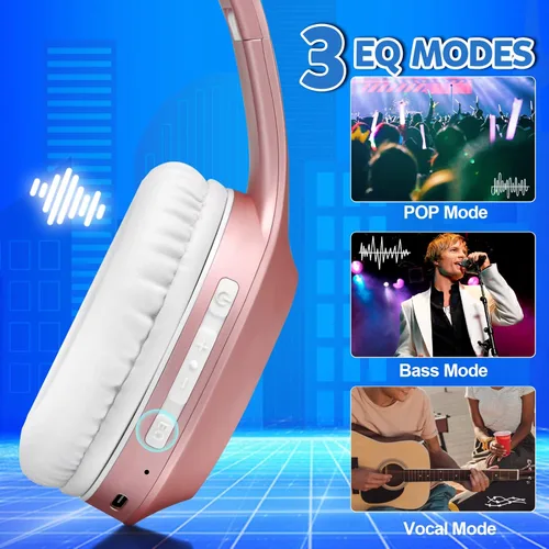 Miniatura 3 de Rydohi - Auriculares inalámbricos Bluetooth sobre la oreja con tiempo de reproducción de 68H, auriculares estéreo HiFi con micrófono y modos 3EQ