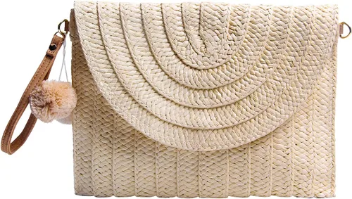 Freie Liebe Bolsos de mano de paja para mujer, bolsos de playa de verano, bolsos de mano tejidos tipo sobre