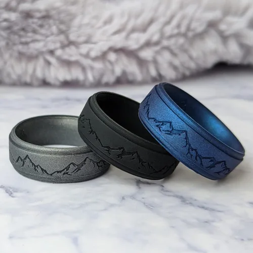 Miniatura 2 de Knot Theory Anillo de silicona para hombre, grabado de montaña, ondas, bosque, ancho de banda de 0.315 pulgadas, transpirable, ajuste cómodo