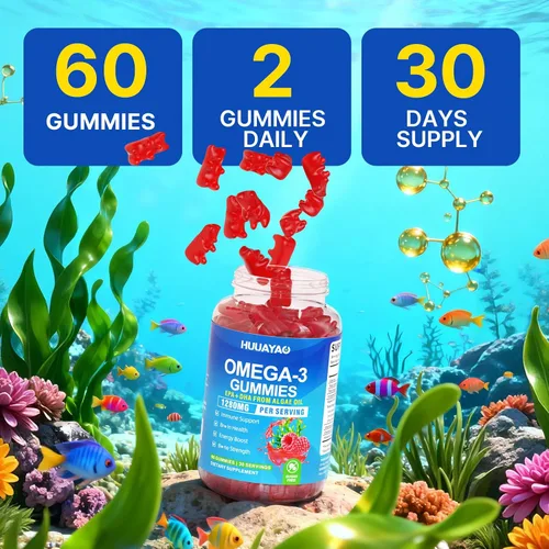 Miniatura 7 de Gomitas veganas Omega-3 de 1280 mg, alternativa de aceite de pescado Omega 3 para adultos con EPA 400 mg y DHA 600 mg y vitamina A, C, E apoya
